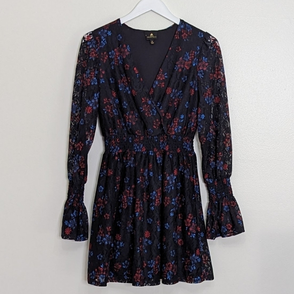 Disney Princess Navy Lace Dress Red Blue Floral Long Sleeve Size Small